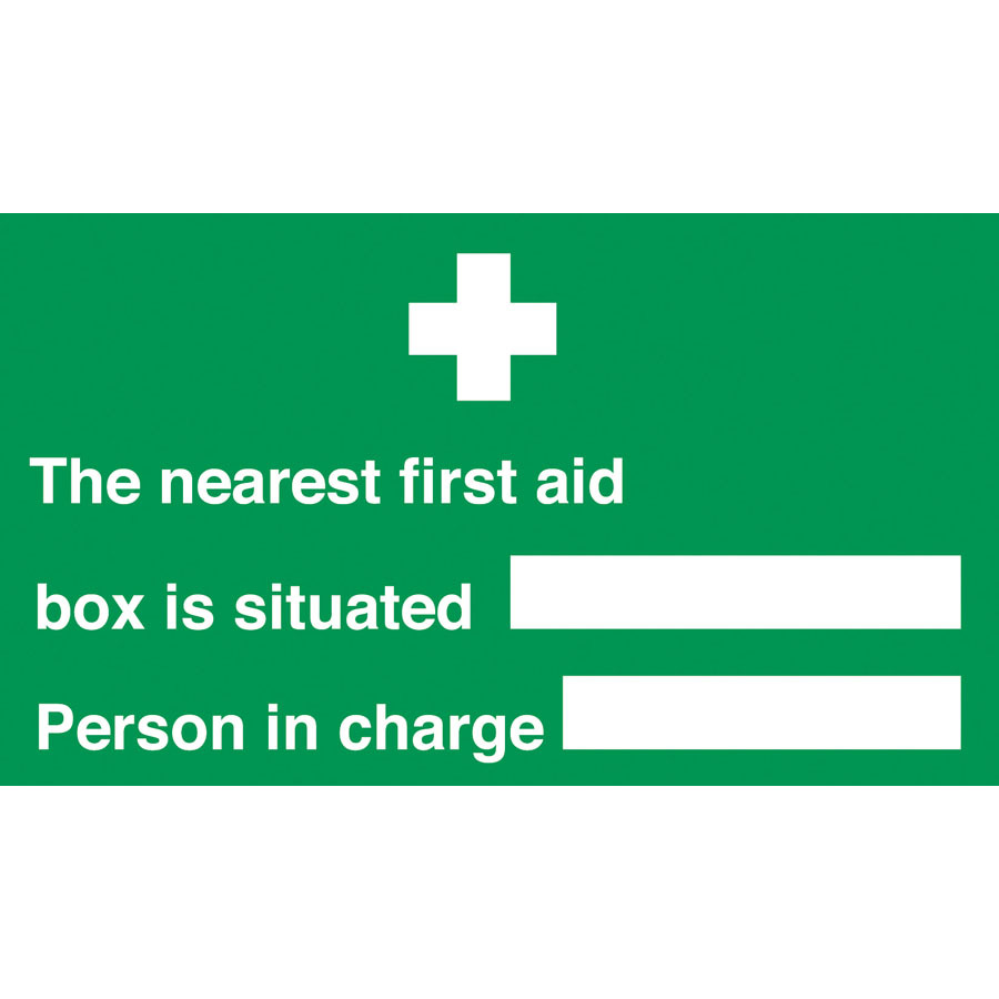Mileta Safety Sign - Nearest First Aid Box & Who Is In Charge 30x15cm
