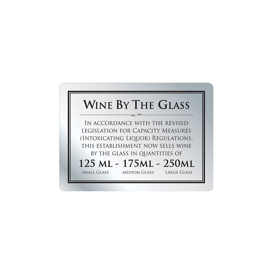 Mileta Silver Aluminium 21 x 14.8cm Rectangle Sign - Wine By The Glass 125ml, 175ml & 250ml