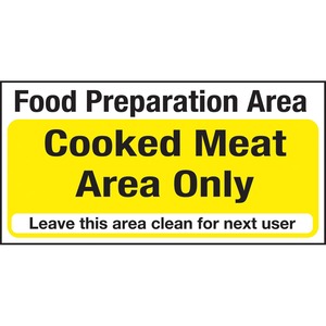 Mileta Kitchen Food Safety Sign Self Adhesive Vinyl 100 x 200mm - Cooked Meat Area Only