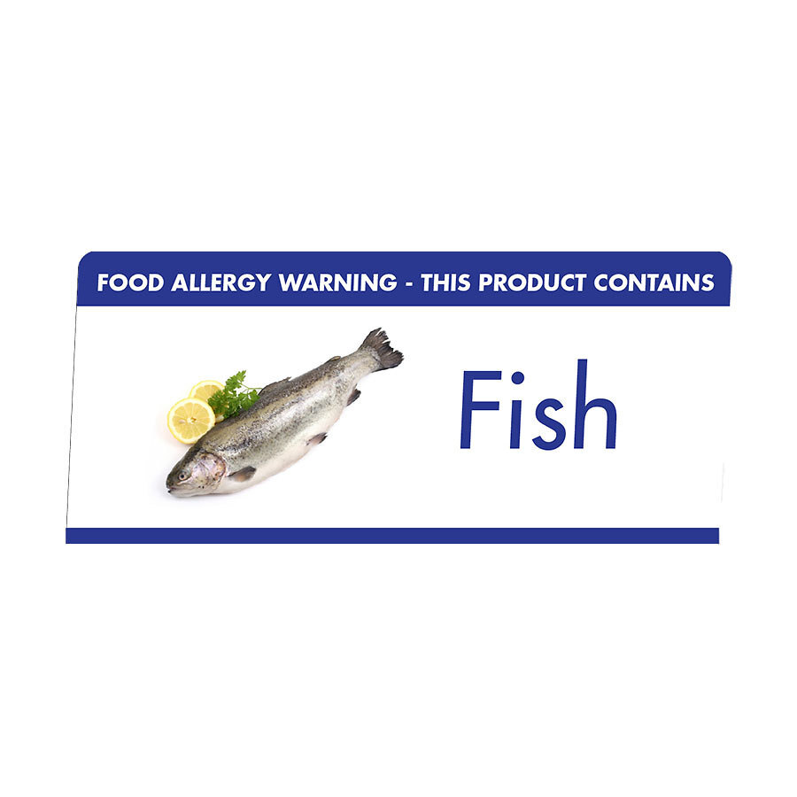 Mileta Buffet White Aluminimum Wipe Clean 10 x 4.5cm Allergen Tent Notice -  Fish