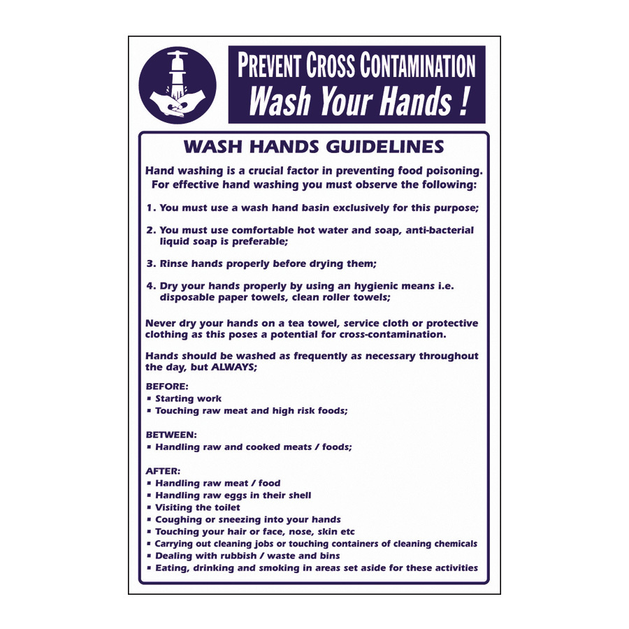 Mileta Kitchen Food Safety Sign Self Adhesive Vinyl 300 x 200mm - Wash Hands Guidelines
