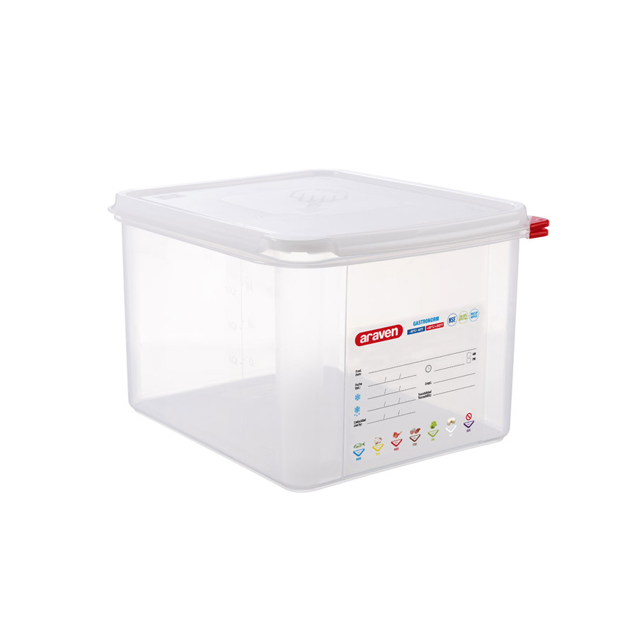 Araven Polypropylene Airtight Container Gastronorm 1/2 12.5ltr With ColourClips and Label