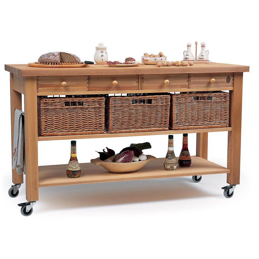 Four Drawer Beechwood Trolley With Baskets