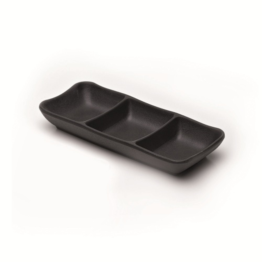 Steelite Zen Melamine Black Rectangular 3 Compartment Tray 19x8x3cm
