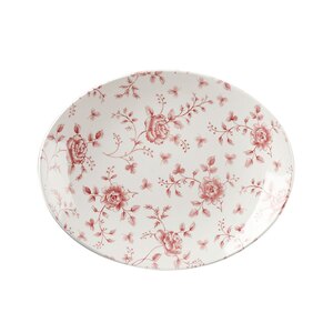 Churchill Vintage Prints Vitrified Porcelain Cranberry Oval Rose Chintz Plate 31.7x25.5cm