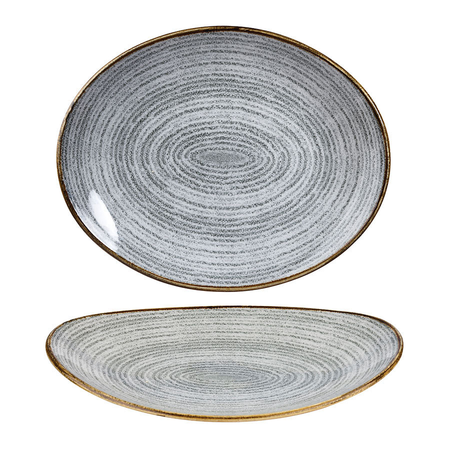 Churchill Studio Prints Homespun Vitrified Porcelain Stone Grey Oval Coupe Plate 31.7x25.5cm