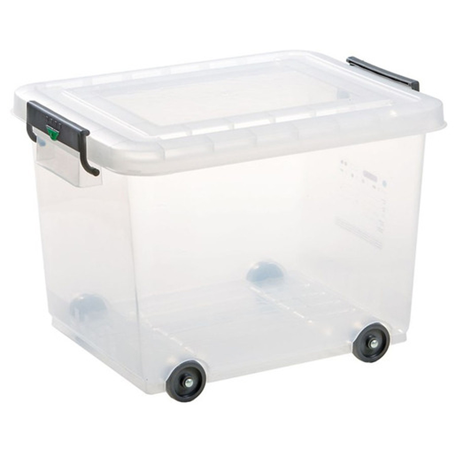 Araven Stackable Food Storage Box Polypropylene 60ltr With Lid, ColorClips, Castors and Label BPA Free