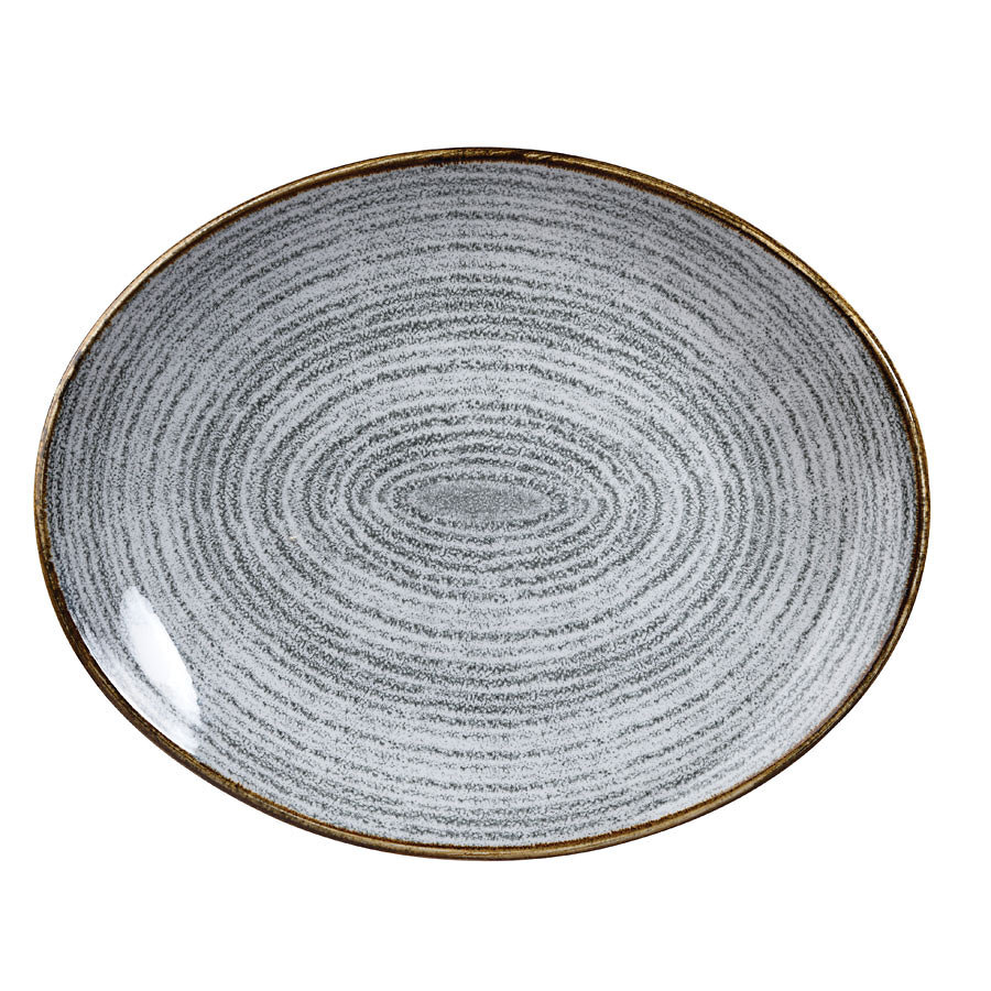 Churchill Studio Prints Homespun Vitrified Porcelain Stone Grey Oval Coupe Plate 31.7x25.5cm