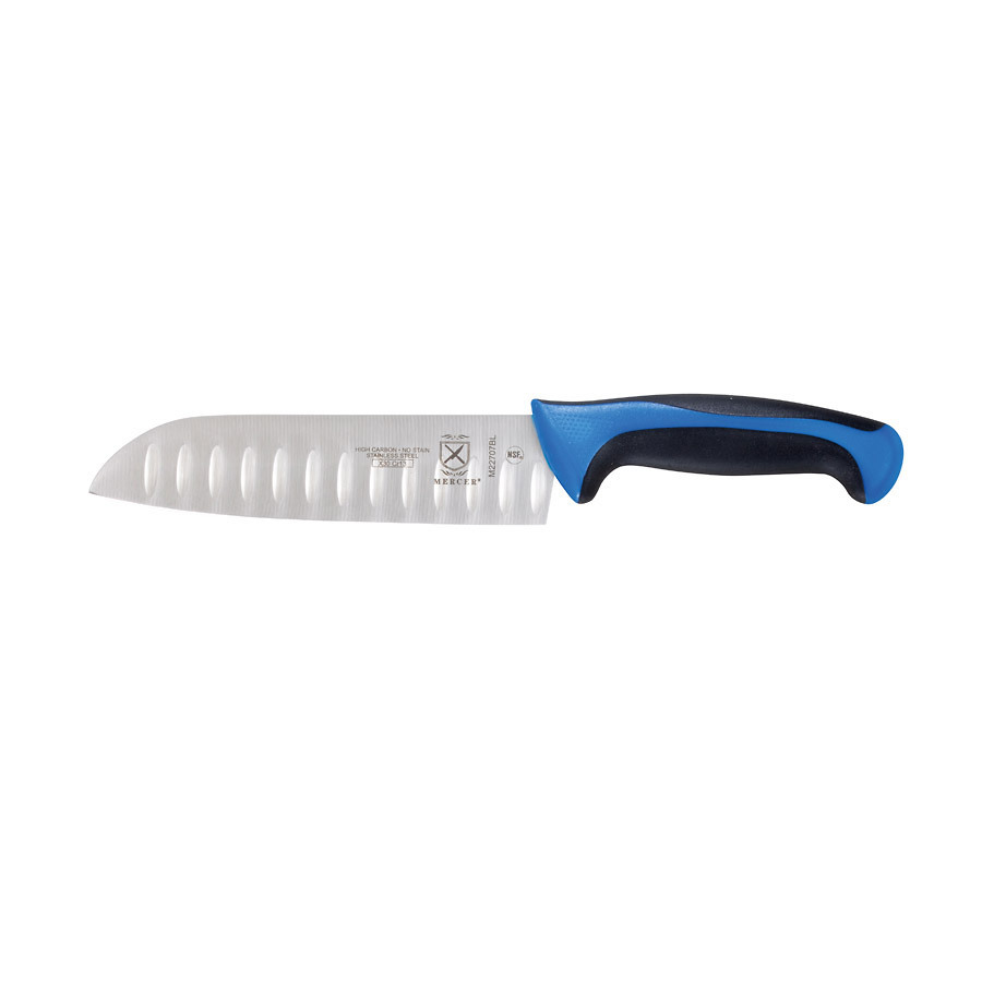 Mercer Millennia Colors® Santoku Granton Edge Knife 7in With Santoprene® Handle Blue