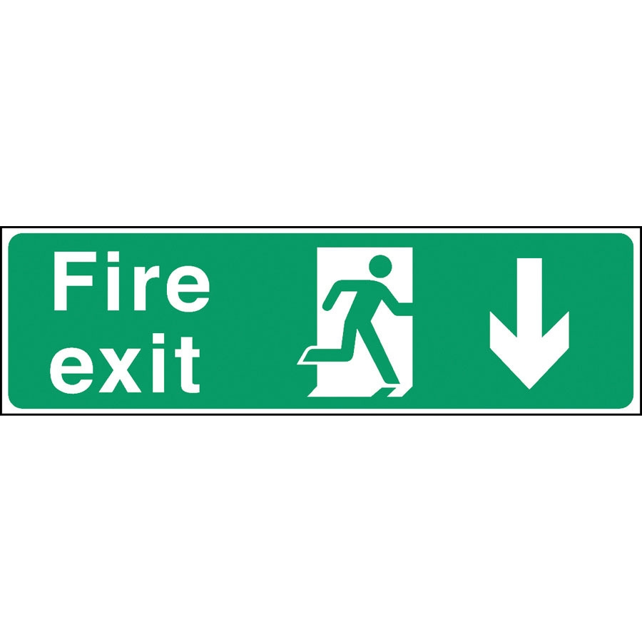 Mileta Safety Sign - Fire Exit Down Arrow 45x15cm