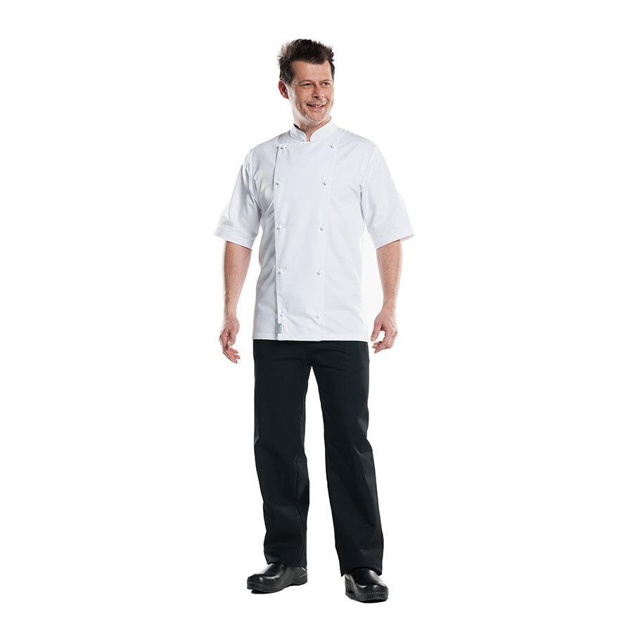 Chaud Devant Supreme Unisex White Polycotton Short Sleeve Button Hole Chef Jacket