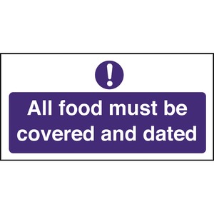 Mileta Kitchen Food Safety Sign Self Adhesive Vinyl 100 x 200mm - Food Must Be Covered