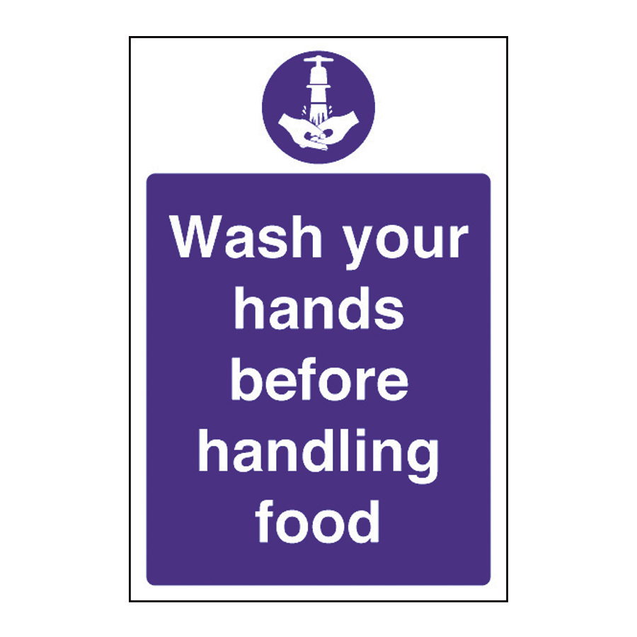Mileta Kitchen Food Safety Sign Self Adhesive Vinyl 300 x 200mm - Wash Hands Before Handling Food