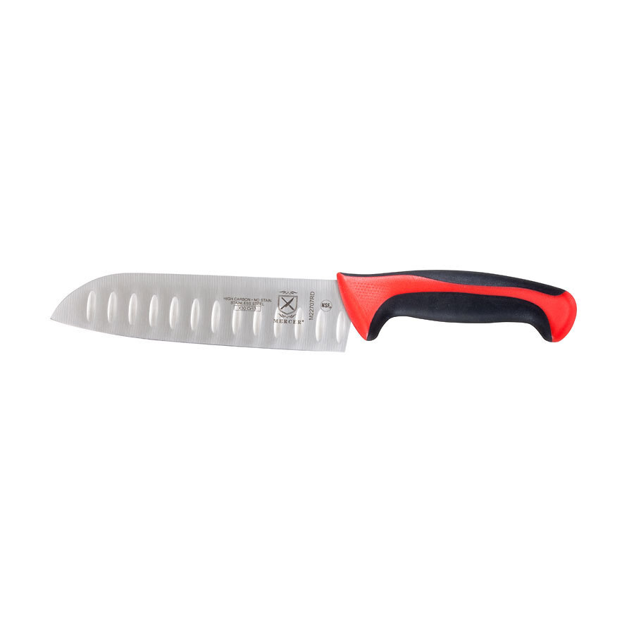 Mercer Millennia Colors® Santoku Granton Edge Knife 7in With Santoprene® Handle Red