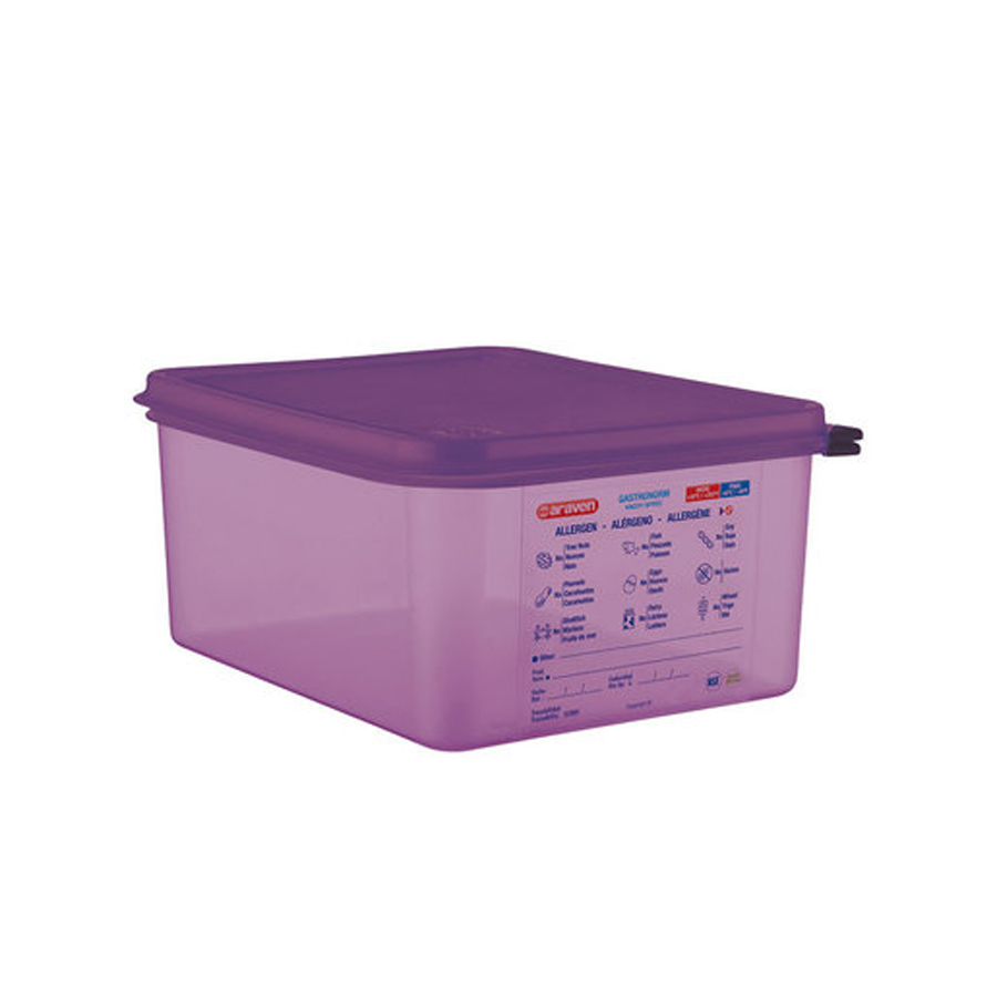Araven Allergen Airtight Container Gastronorm 1/2 x 150mm Purple Polypropylene With ColourClips and Label