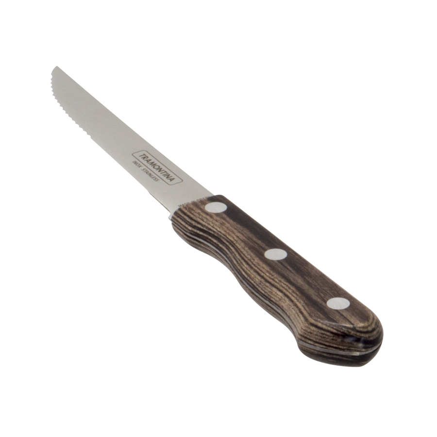 Stainless Steel Steak Knife 3 Stud Wooden Handle