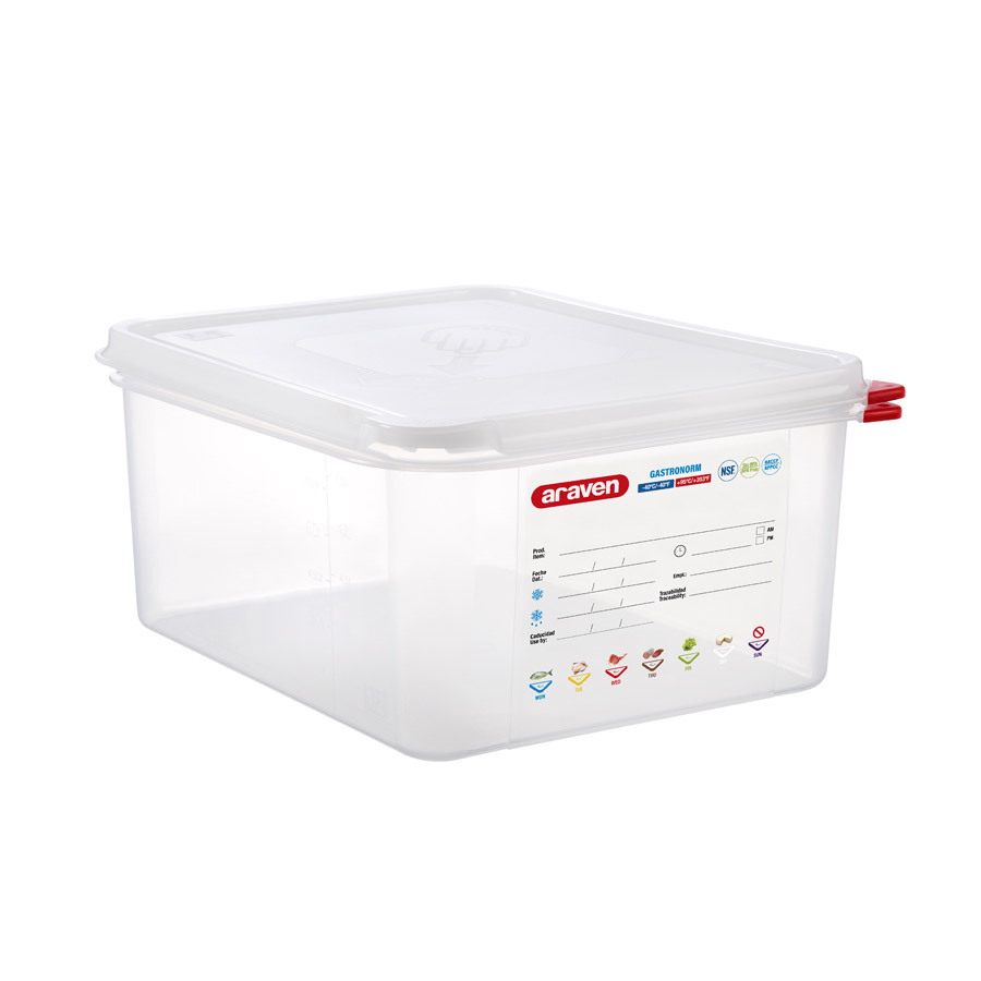 Araven Polypropylene Airtight Container Gastronorm 1/2 10ltr With ColourClips and Label