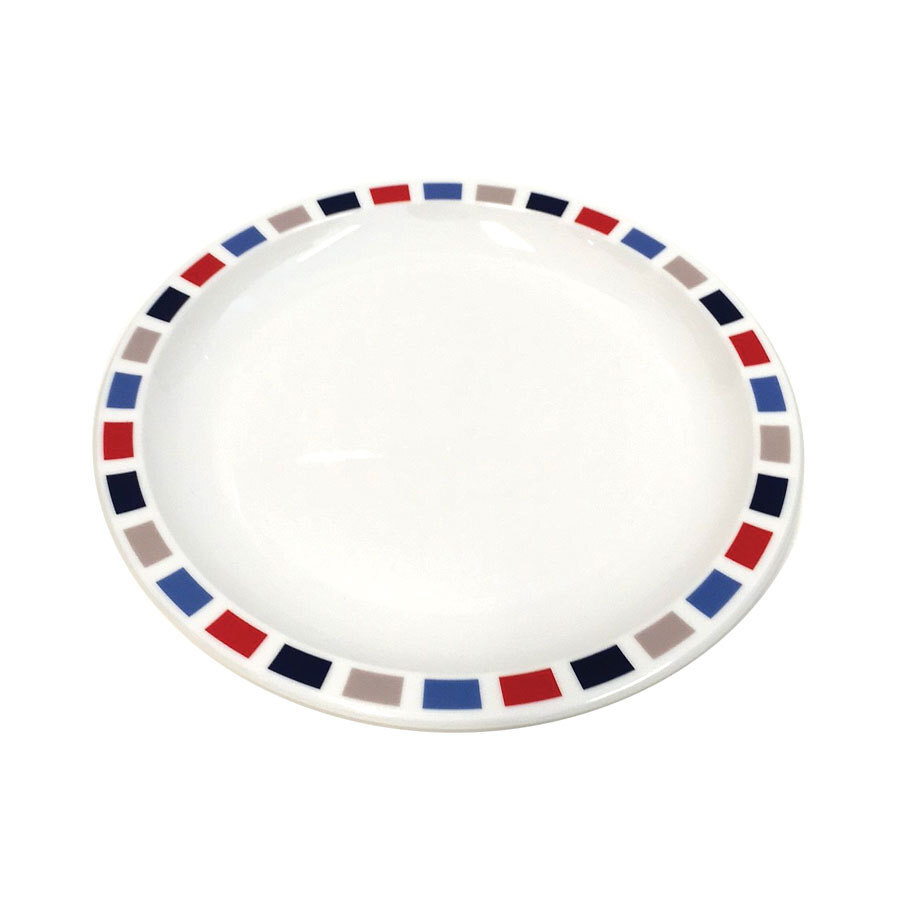 Harfield Duo Polycarbonate White Round Narrow Coloured Rectangles Rim Plate 17cm