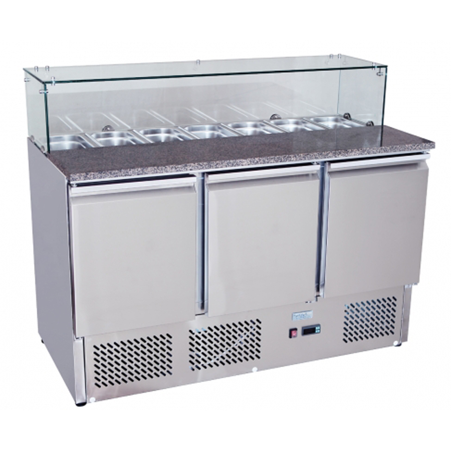 Ice-A-Cool ICE3864GR 3 Door Counter with Marble Top and 7 x 1/3GN Top Unit