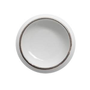 Astera Airain Vitrified Porcelain White Metallic Band Organic Round Bowl 13cm