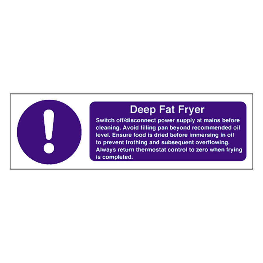 Mileta Warning Sign - Deep Fat Fryer Equipment Safety Notice 100x300mm Vinyl
