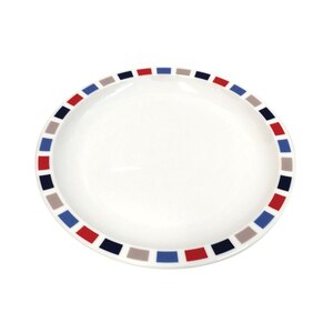 Harfield Duo Polycarbonate White Round Narrow Coloured Rectangles Rim Plate 23cm