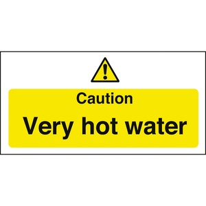 Mileta Warning Sign Self Adhesive Vinyl  - Caution Very Hot Water 20 x 10cm