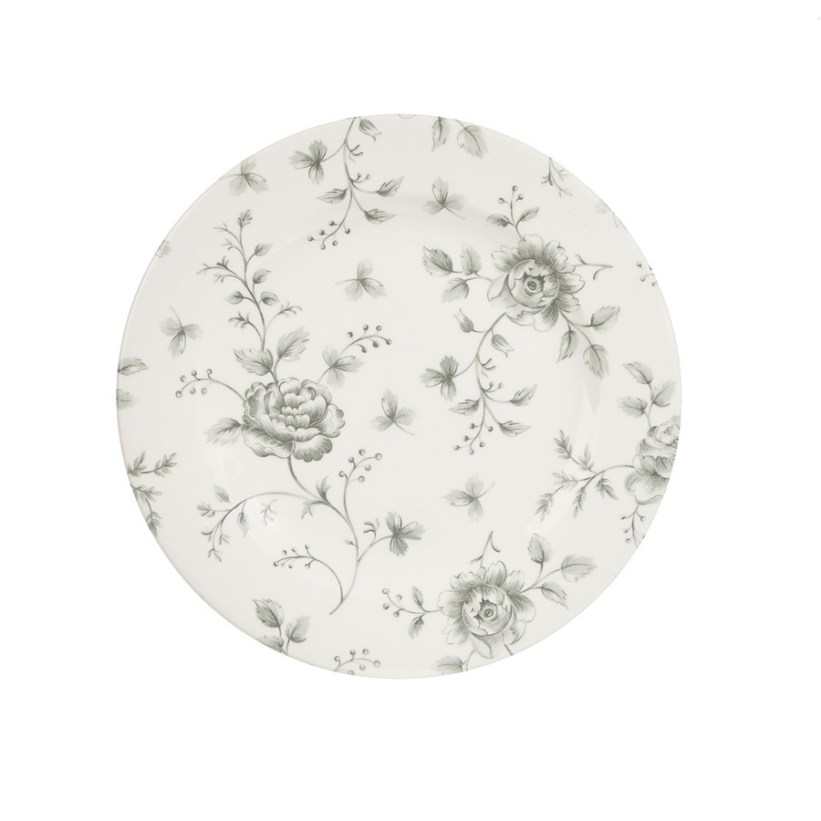 Churchill Vintage Prints Vitrified Porcelain Grey Round Rose Chintz Plate 21cm