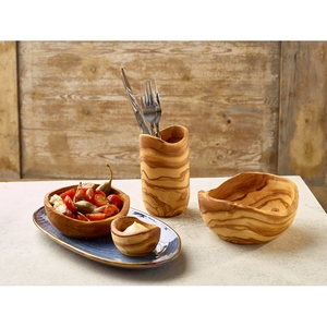 Genware Natural Olive Wood Rustic Cutlery Holder 8x13cm