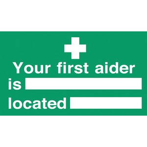 Mileta Safety Sign Self Adhesive Vinyl  - Your First Aider Is And Where Located Sign 30x15cm