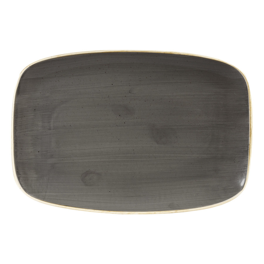 Churchill Stonecast Vitrified Porcelain Peppercorn Grey Chefs Oblong Plate 34.4x23.4cm