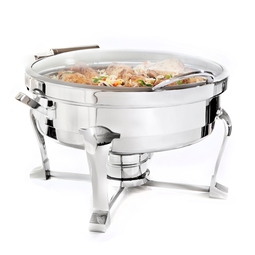 D.W. Haber Millenium 18/10 Stainless Steel Round Hinged Glass Lid Chafer 7.5 Litre
