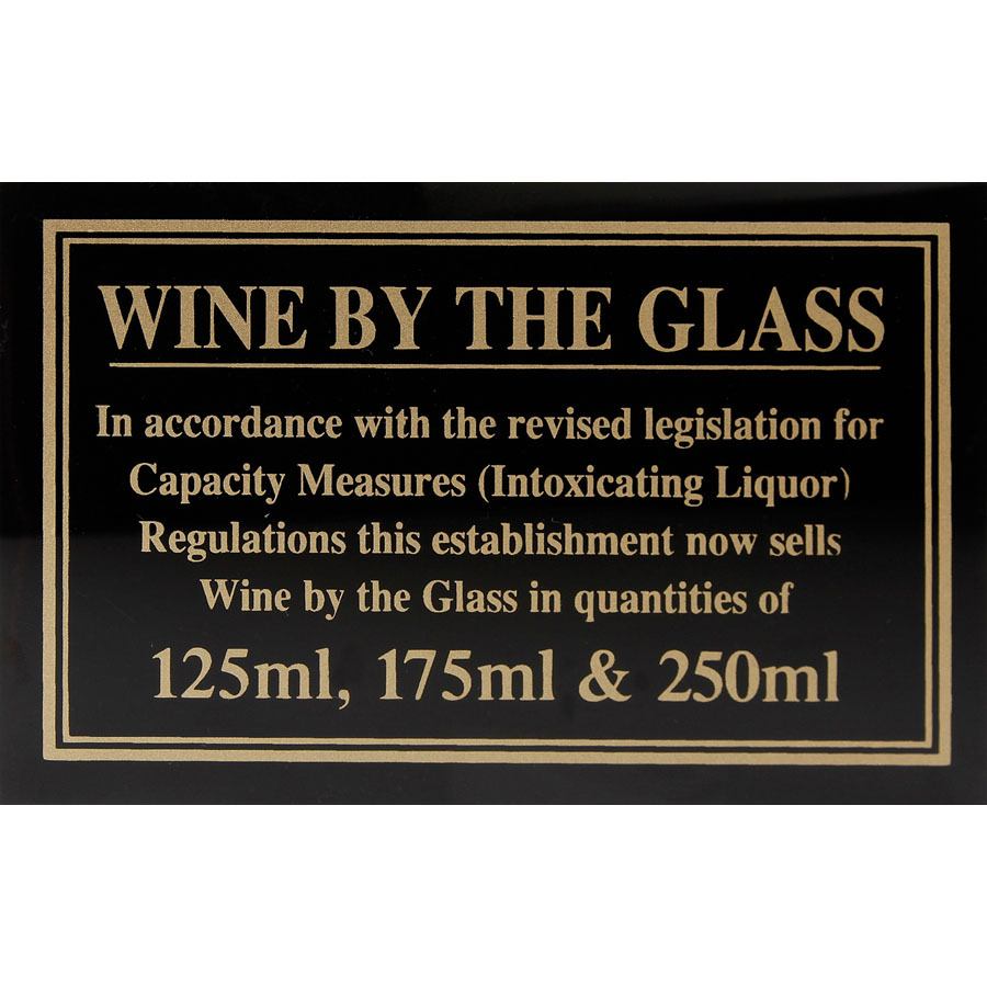 Mileta Black Gloss 17 x 11cm Rectangle Sign - Wine By The Glass 125ml, 175ml & 250ml
