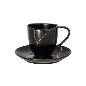 Rak Knitzoo Vitrified Porcelain Dark Grey Espresso Cup With Gold Stitch 9cl