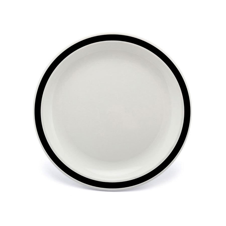 Harfield Duo Polycarbonate White Round Narrow Black Rim Plate 23cm