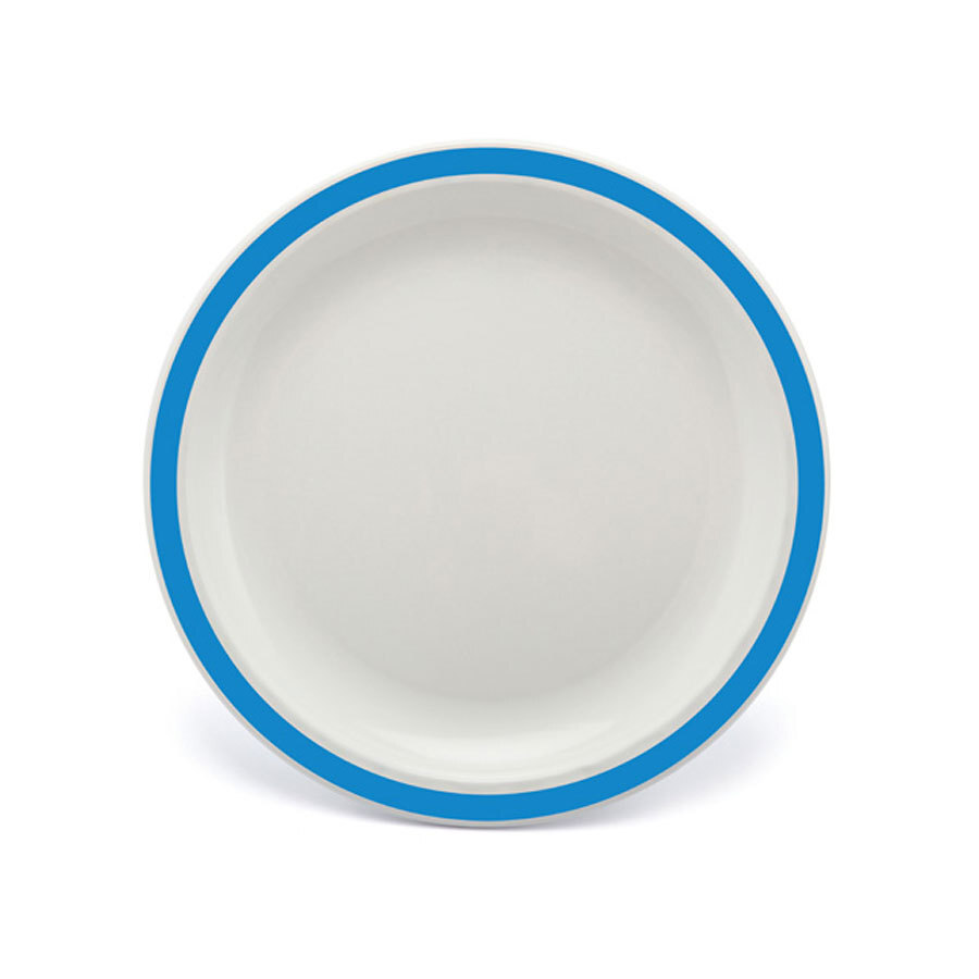 Harfield Duo Polycarbonate White Round Narrow Blue Rim Plate 23cm