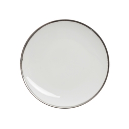 Astera Airain Vitrified Porcelain White Metallic Band Round Coupe Plate 28cm