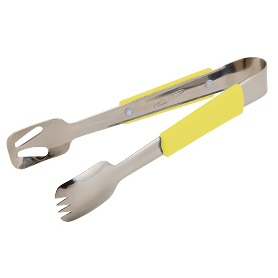 Genware Buffet Pro Serving Tongs Stainless Steel 23cm Yellow Plastic Handle