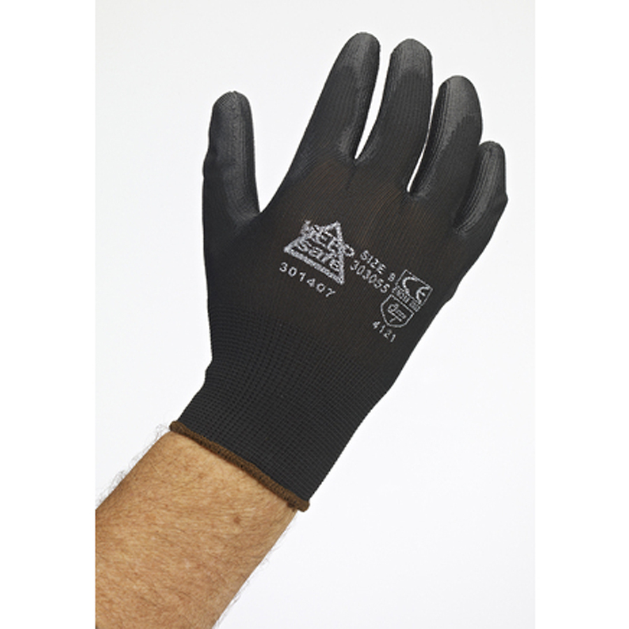 Keep Safe Black PU Palm Coated Black Glove