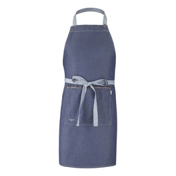 Denim Bib Apron With Snap Fastening Adustable Neck Strap And Centre Pocket