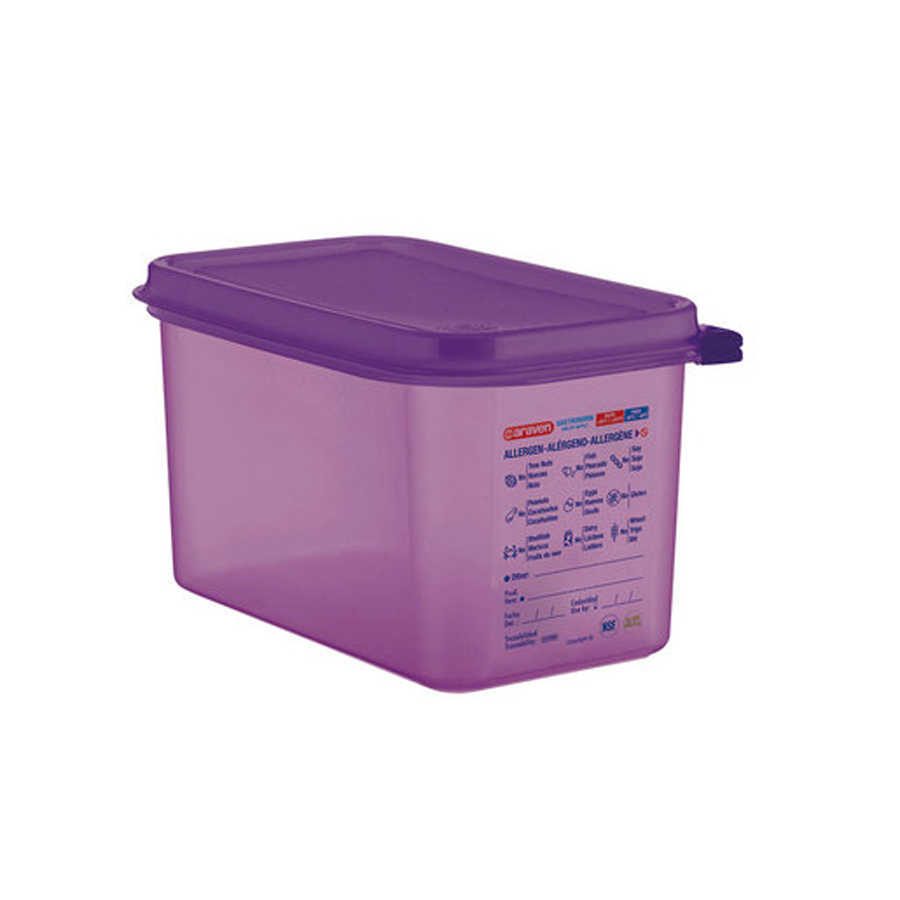 Araven Allergen Airtight Container Gastronorm 1/4 x 150mm Purple Polypropylene With ColourClips and Label