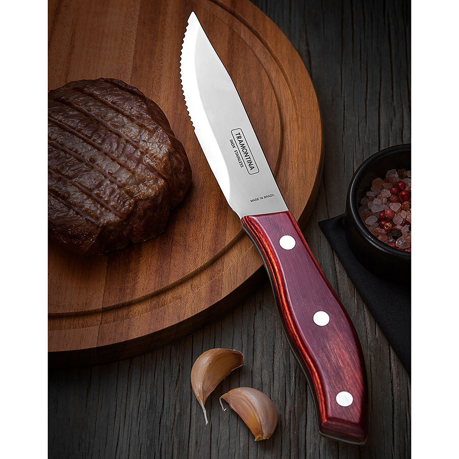 Tramontina 18/10 Stainless Steel Swan Jumbo Polywood Steak Knife Red Handle