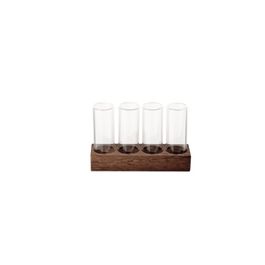Pordamsa Borosilicate Glass Clear Set Of 4 Schnapps Tasting Pots With Walnut Tray 16x5cm