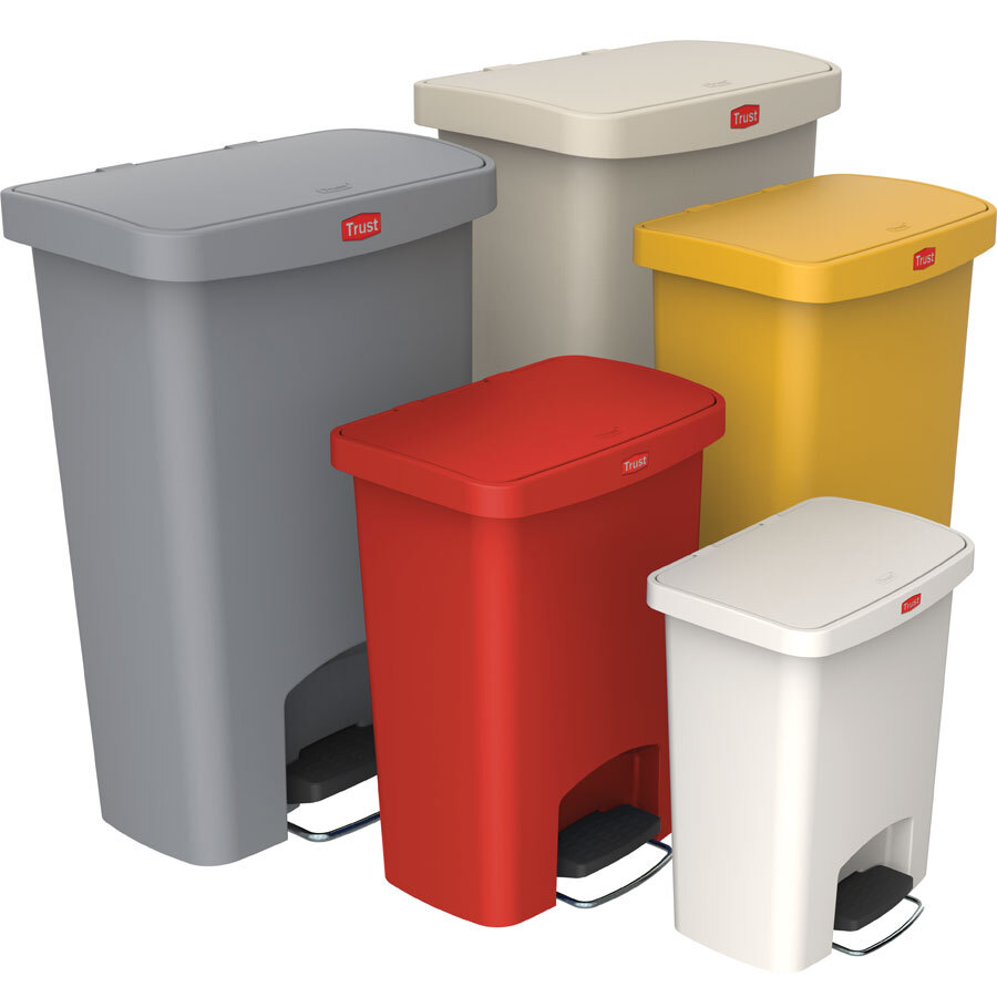 Trust Svelte® Step-On Containers With Front Pedal Grey HDPE 90ltr 57.0x35.3x82.6 cm