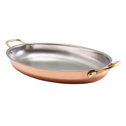 Genware Copper Plated Stainless Steel Handled Oval Dish 34x23cm