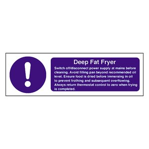 Mileta Warning Sign - Deep Fat Fryer Equipment Safety Notice 100x300mm Vinyl