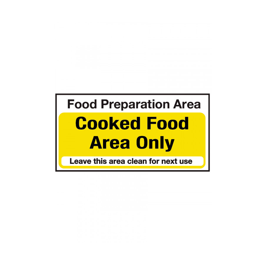 Mileta Kitchen Food Safety Sign - Food Preparation Area Cooked Food Only Vinyl Sign 100x200mm