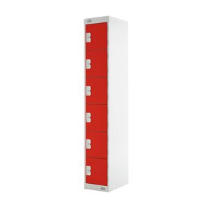Express Steel Locker - Grey with 6 Red Doors 450mm