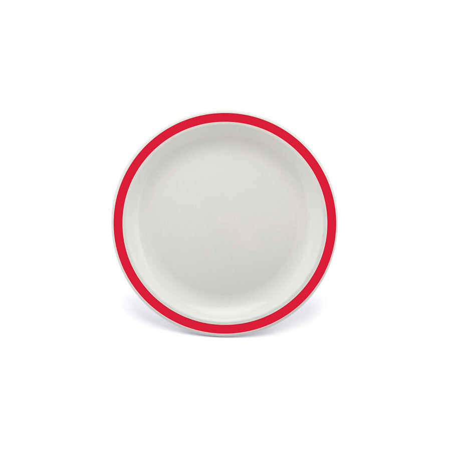 Harfield Duo Polycarbonate White Round Narrow Red Rim Plate 17cm
