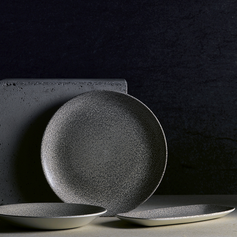 Dudson Evo Origins Vitrified Porcelain Natural Grey Chefs Oblong Plate 35.5x18.9cm